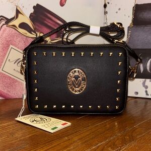 NEW Valentino Orlandi Gold Studded Crossbody Black NWT